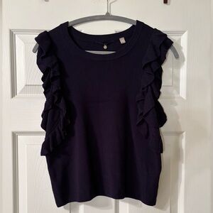 Anthropologie Navy Knitted & Knotted
Ruffle Sleeve Sweater Size S